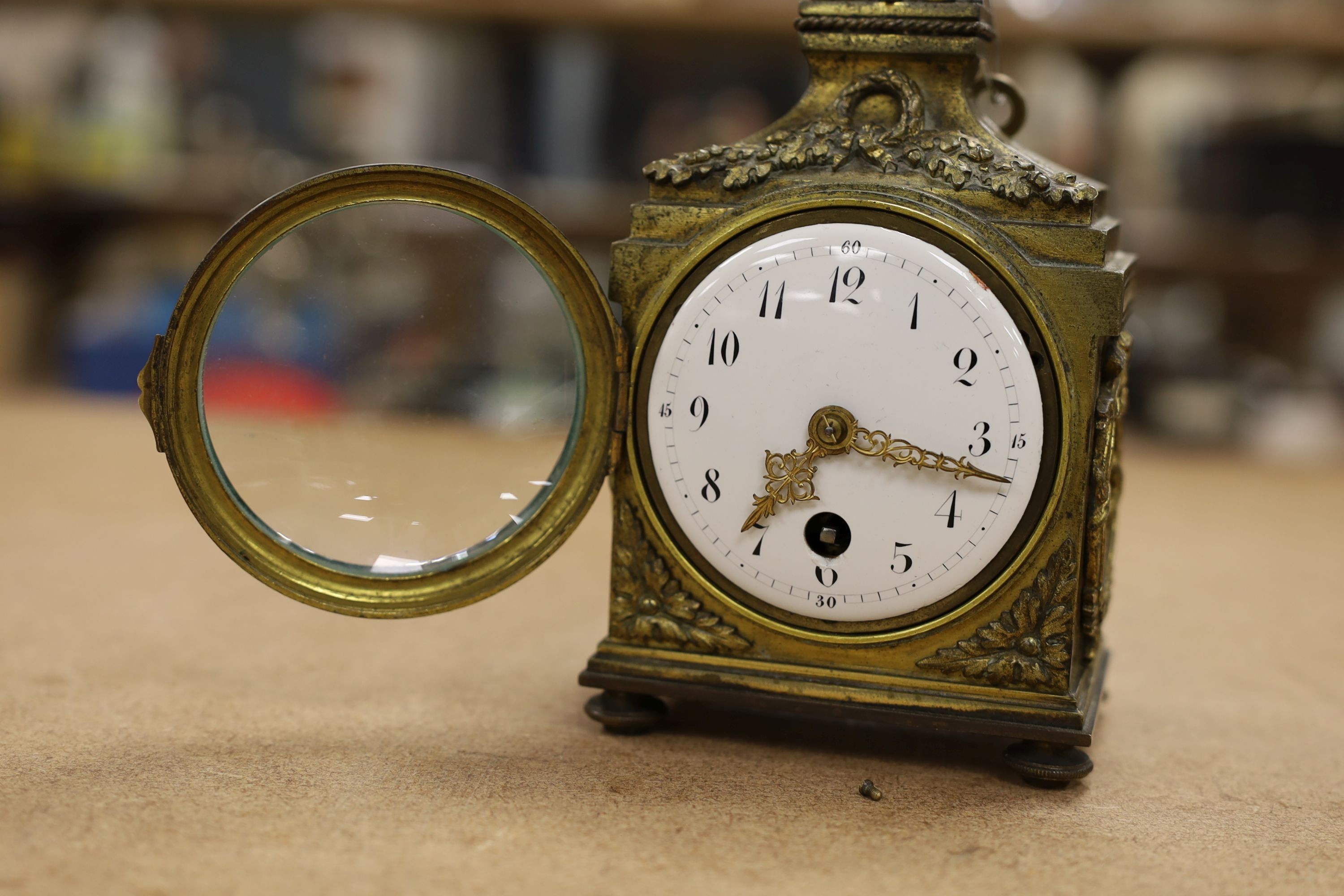 A French ormolu Pendule D'Officier timepiece, with key, circa 1900, 16cm